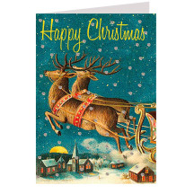 Glittered Reindeer Happy Christmas Card ~ England